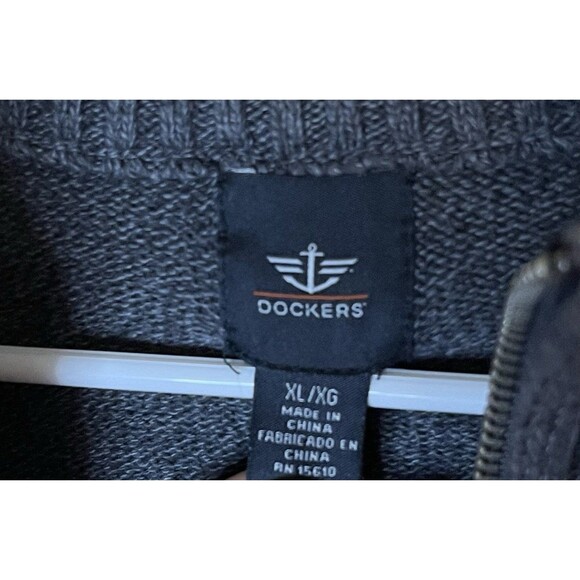 Dockers Mens XL Gray Long Sleeve 1/4 Zip Up Pullover Sweater 100% Cotton Used - Picture 2 of 6